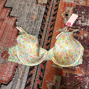 Victoria's Secret Yellow Floral Biofit Padded Full Coverage Bra 40C NWT